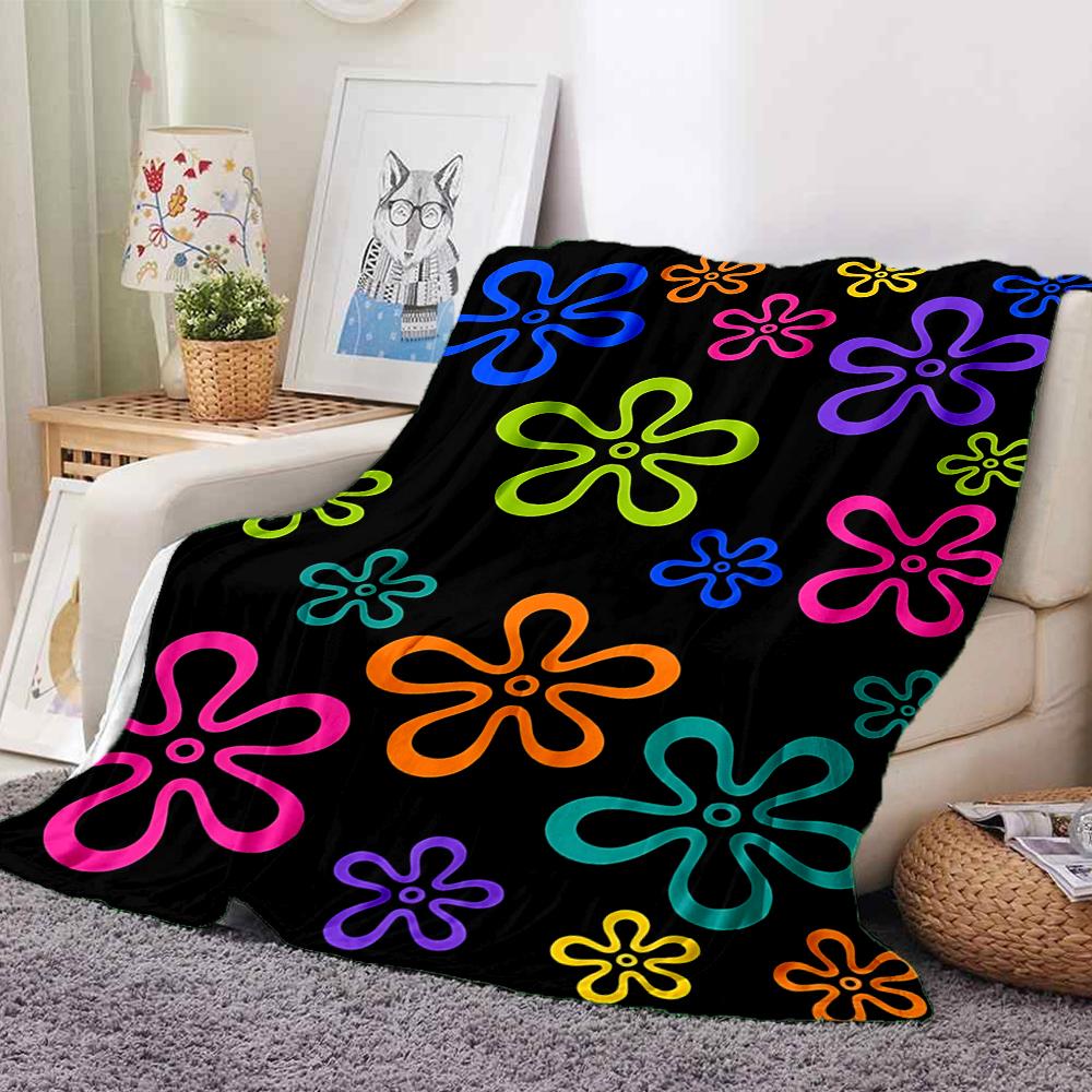 1Pc Flower Power Flannel Blanket, Soft And Comfortable, Casual Warm, Camping Travel, Christmas, Halloween Xmas Gift Y1544