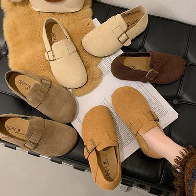 Кожаные ретро женские туфли на плоской подошве осень и зима новые тапочки на одну педаль мягкая подошва всеохватывающие Boken одинарные туфли