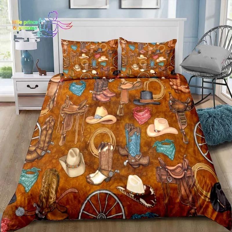 Cowboy Horse Pattern Comfortable Duvet Quilt Cover Pillowcase Bedding Set Children Bedroom Decoration Home Textile