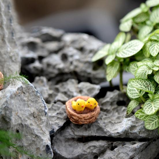 2Pcs Miniatures Oriole Decorative Resin Bird Nest Figurines Mini Garden Ornament for Decorating Landscape