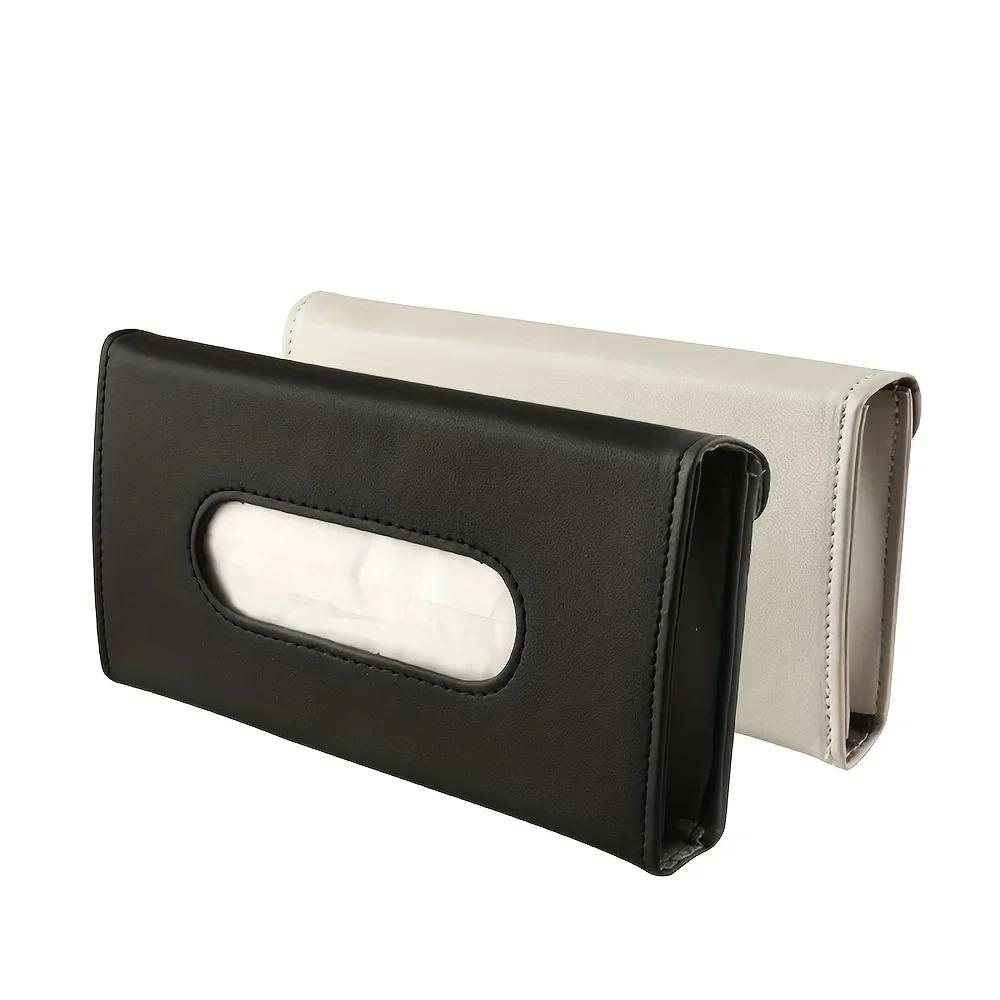 1pc PU Leather Car Tissue Box Holder, Sun Visor and Seat Back Organizer for Towels, Auto Interior Accessory Storage Case