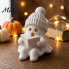 Small Halloween Table Figurine Cute Ghost Figurine, 3D Printed Reading Statue with Knit Beanie Cartoon Desk Accessory Hat, Whimsical Christmas Desktop