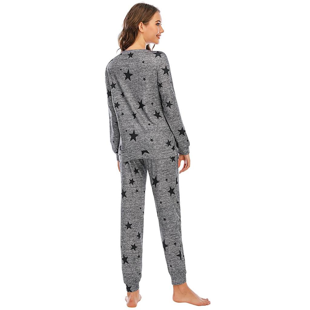 Женский рождественский пижамный комплект с оленями, топ с длинным рукавом и джоггеры с принтом звезд, домашний костюм-двойка, подходящая женская пижама, милая, уютная одежда для сна, повседневная одежда