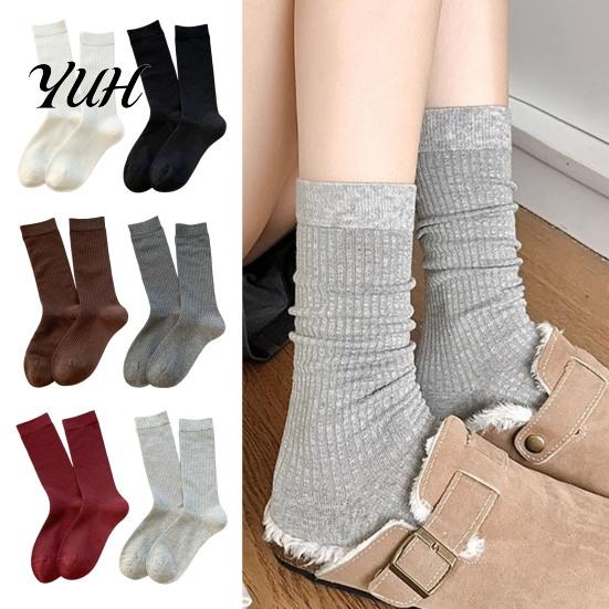 Solid Color Minimalist Socks Women Crew Socks, Ribbed Knit for Autumn Winter, Non Slip Fitness Soft Breathable Stretchy Casual Hosiery Daily Wear High