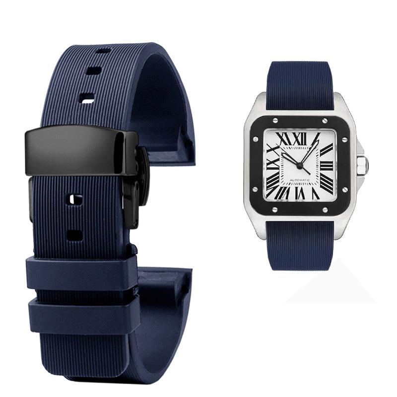 Классический ремешок для часов Cartier Santos Sandoz Santos 100 Series, силиконовый ремешок для часов, резиновый, для мужчин и женщин, аксессуары для часов
