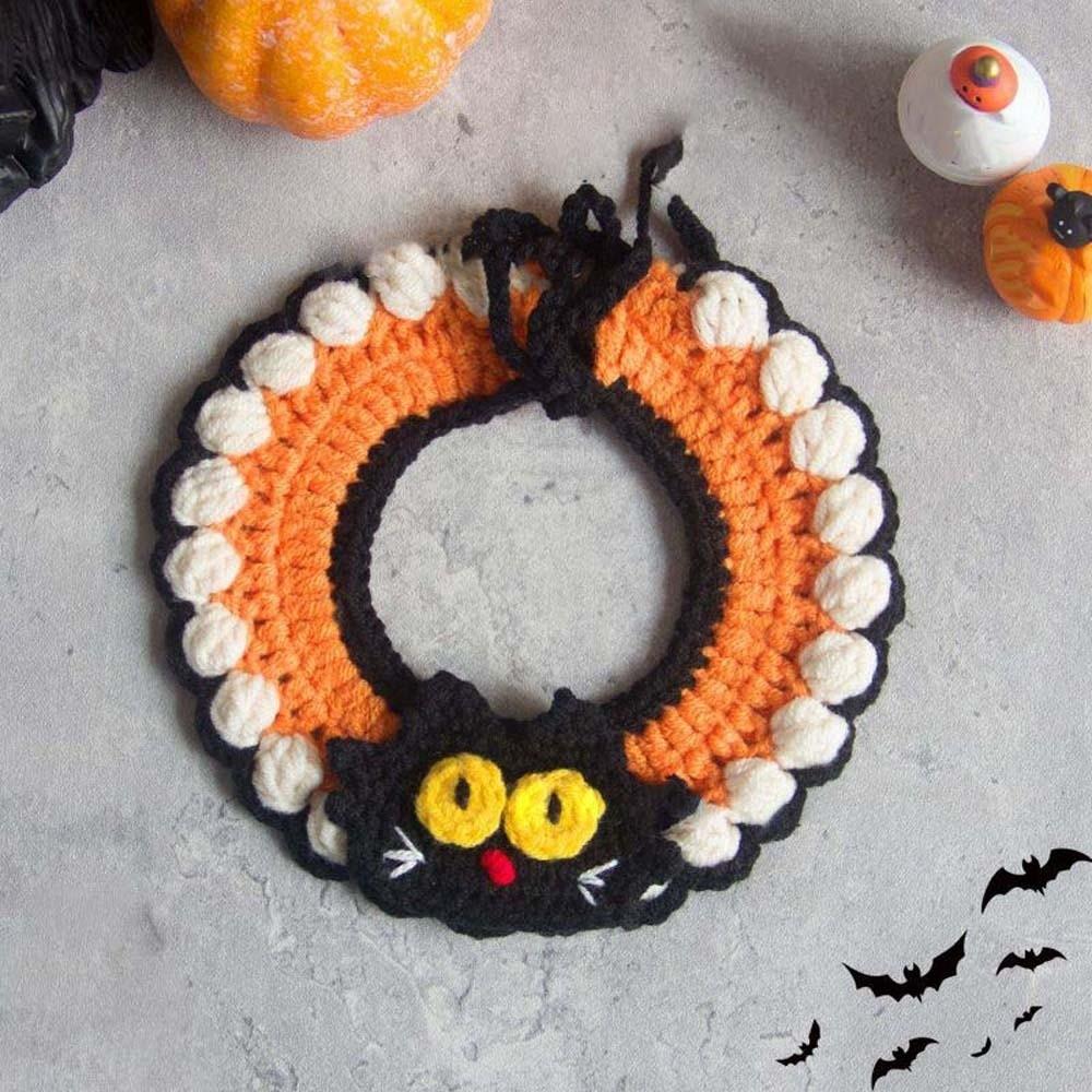 Clothes Halloween Cat Headgear Pumpkin Cat Woven Hat Bib Halloween Pets Costumes  Pet Accessories