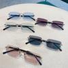 Trendy Rimless Rectangle Sunglasses Frameless Fashion Shades Punk Sunglasses Gradient Men Women UV400 Eyewear Driving