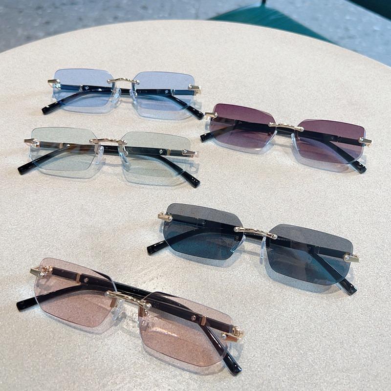 Trendy Rimless Rectangle Sunglasses Frameless Fashion Shades Punk Sunglasses Gradient Men Women UV400 Eyewear Driving