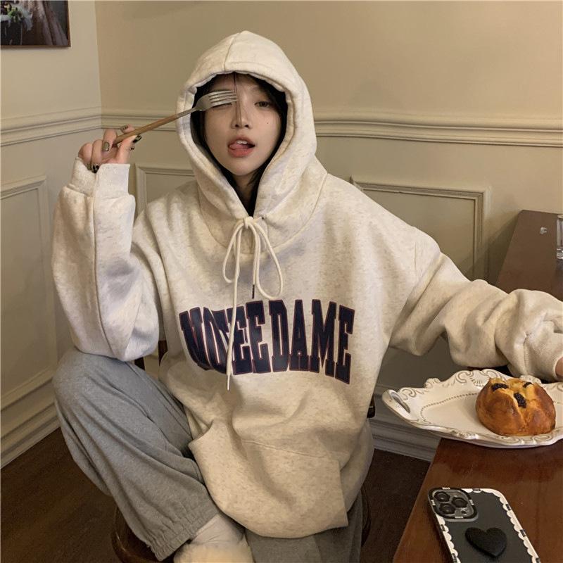 Women Warm Soft Hoodies Padded Hooded Sweater Fall and Winter Big Yards Printed Flannel Shirt Fall and Winter Retro Simple Literary Loose Tops