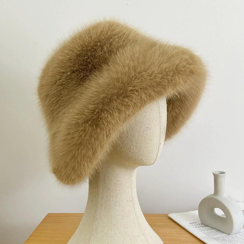 WTEMPO Windproof Cold-proof Thick Warm Bucket Hats Women's Autumn Winter Soft Plush Hats Ear-protecting Flat-topped Hats Outdoor Shopping Hats