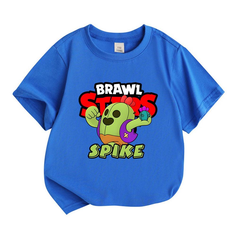 Kids Boys Girls 100% Cotton Crew Neck Short Sleeve T-Shirt, Cute Green Cactus Game Character Spike Print Casual Soft Tees for Daily Wear Holiday Gift