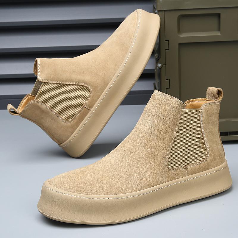 Fashion Genuine Leather Mens Chelsea Boots Fashion Comfy Thick Bottom Ankle Boots for Men Vintage Outdoor Business Casual Boots Mocassin