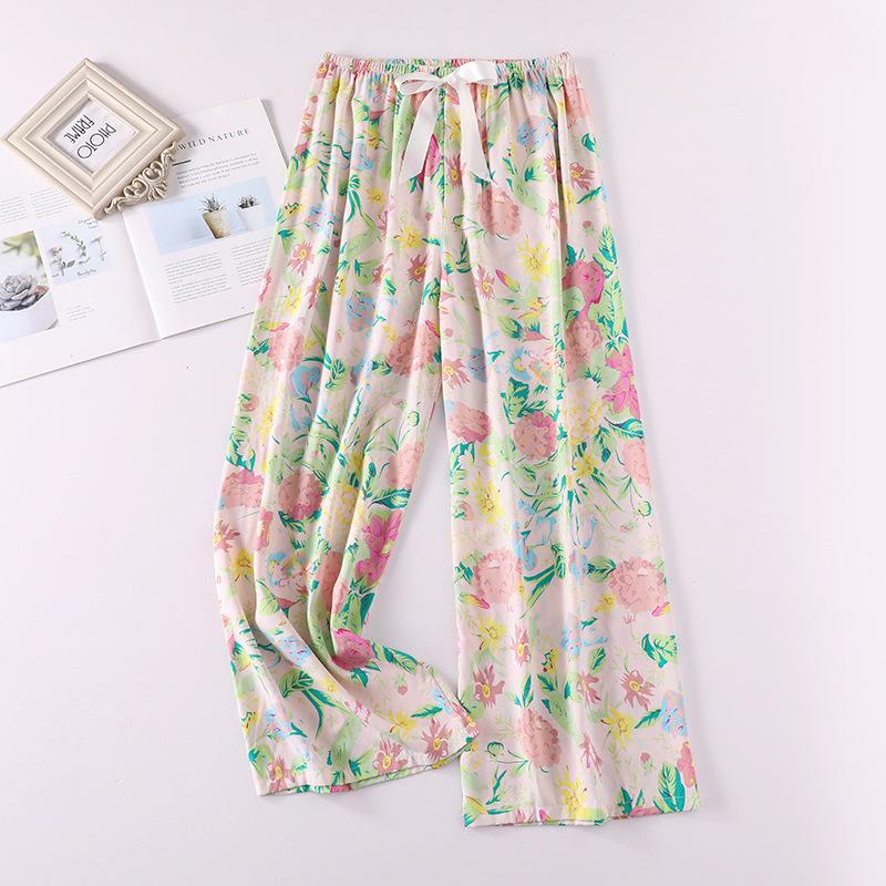 Весенние и летние тонкие домашние брюки, женские милые повседневные брюки с цветочным принтом, которые можно носить на улице, свободные домашние цельные пижамные брюки