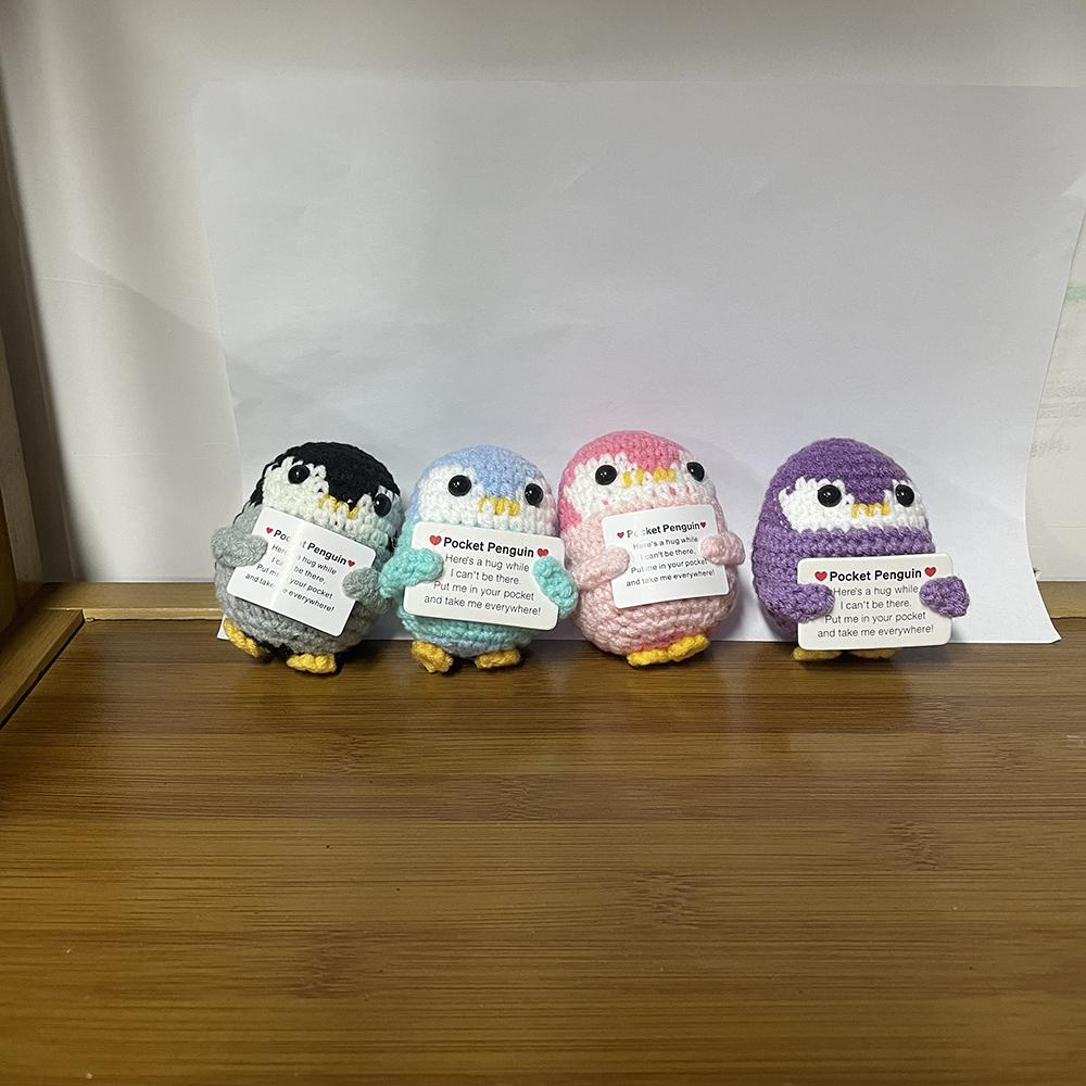 Cute Crochet Christmas Hat Penguin Doll With Card Home Room Decoration Fashion Handmade Knitted Positive Energy Penguin Dolls