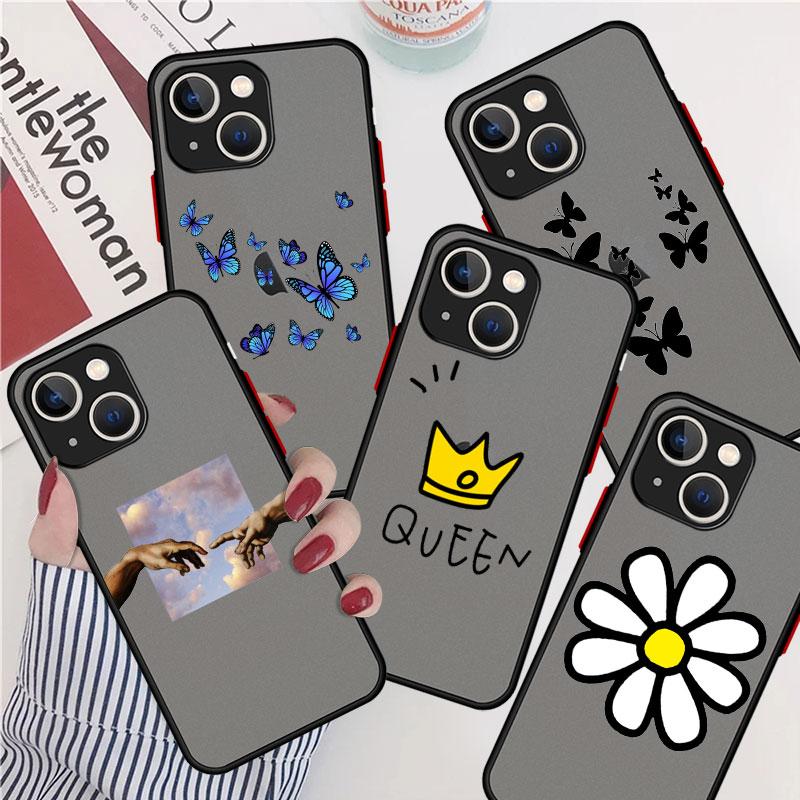 Чехол Сердце с цветами для Apple iPhone 14 13 11 12 Pro 7 XR X XS Max 8 Plus 6 6S SE 2022 14Pro Черный матовый чехол для телефона