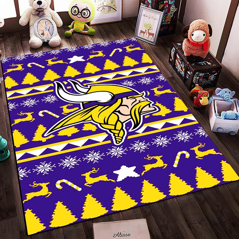 Purple Viking Head with Holiday Pattern Rug Non-slip rug suitable for living room and bedroom sofas