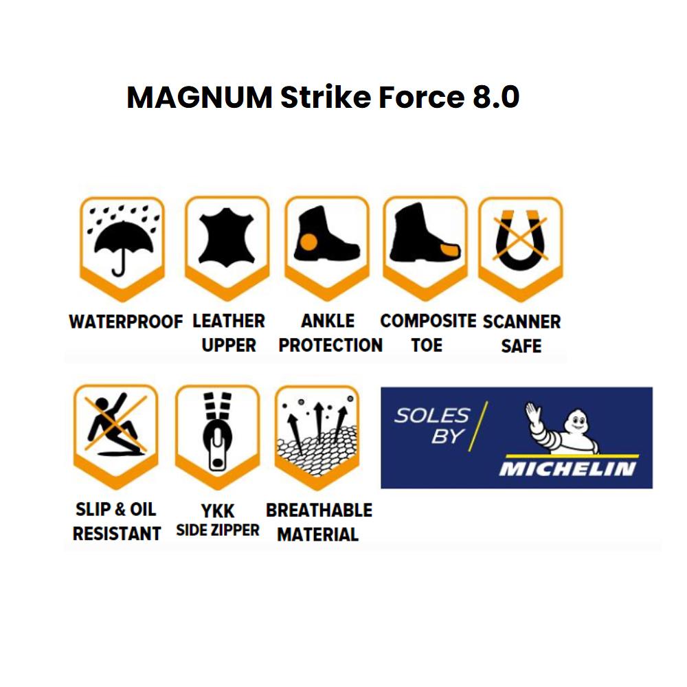 MAGNUM Strike Force 8.0 SideZip WP Водонепроницаемые - Мужские Тактические Ботинки Боевые Ботинки Черные M000098385 ОРИГИНАЛ