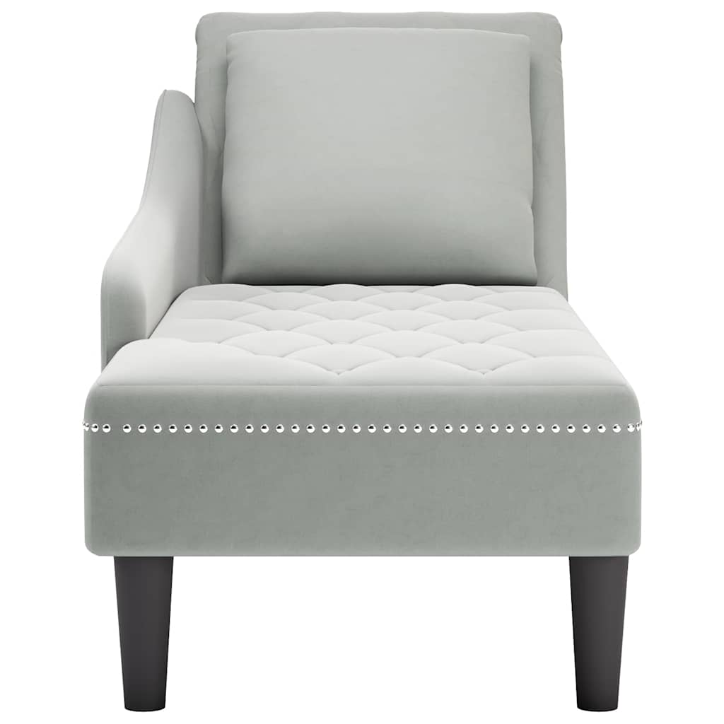 Chaise Longue with Cushion and Right Armrest Light Grey Velvet