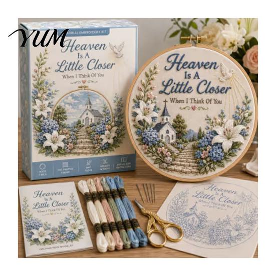 Embroidery Tools for DIY Enthusiasts Christmas Kit Beginners, Pre-Printed Pattern Full Set Wall Decoration Craft of Tools, Needlework Festive