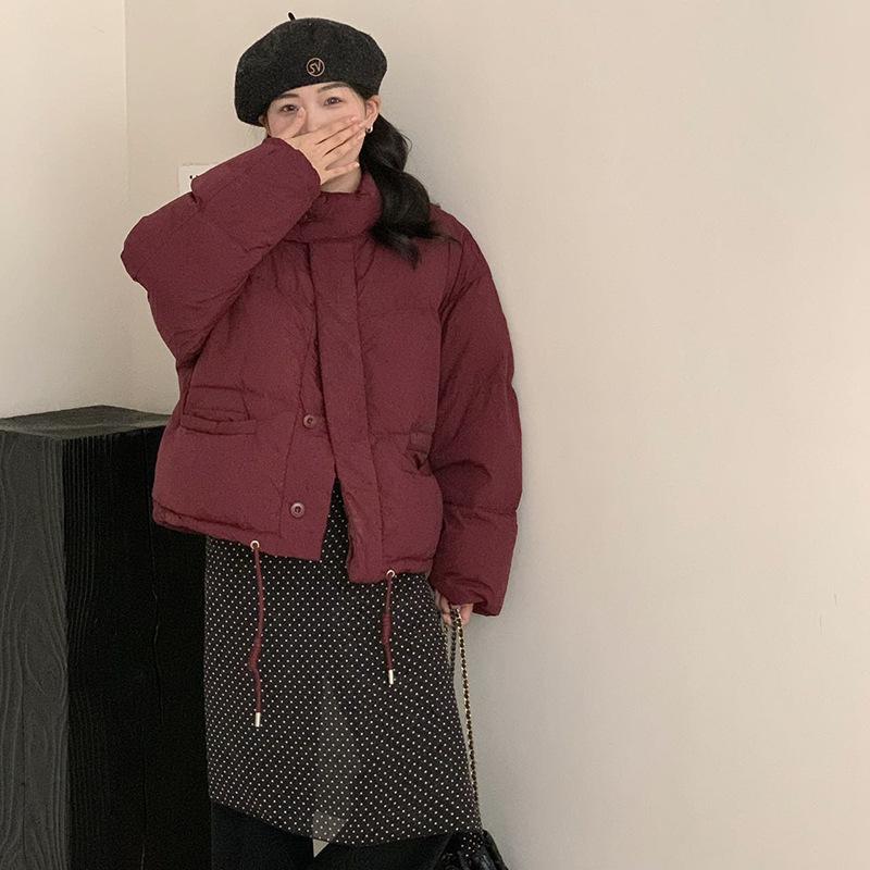 Корейская короткая куртка-пуховик с воротником-стойкой, женская зимняя куртка 2024 года цвета конфет, утолщенная, маленькая белая, на утином пуху