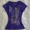 TrendHub Женская субкультура Винтажная фиолетовая футболка с принтом Летняя Y2k Американский ретро Облегающие футболки Повседневные Харадзюку Гранж Модные топы Новые