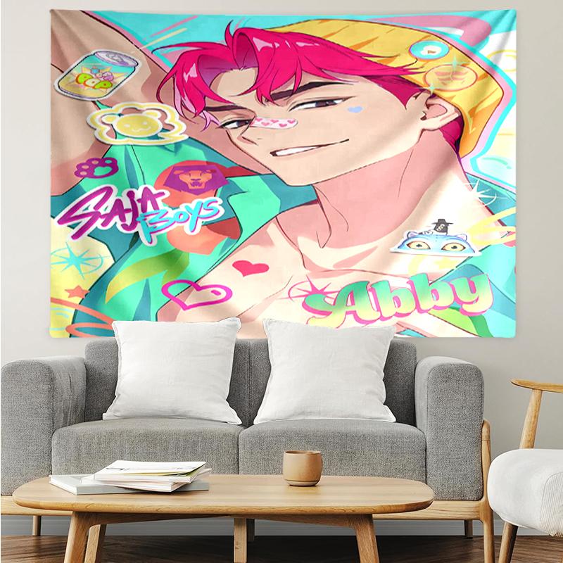 Saja-Boys Print Tapestry, Backdrop, Easy Setup, Ideal for Bedroom, Office & Living Room, with Aesthetic Wall Hanging Decor.