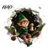 Decorative PVC Decals for Christmas 3D Toilet Sticker, Cute Elf Boy Breaking Through Wall Decal, Art Decor Funny Cracked Seat Cover Sticker