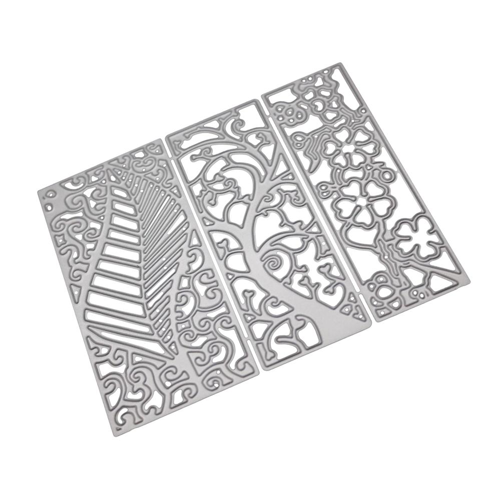 3 шт. прямоугольная рамка цветок дерево металлический серебристый трафарет тиснение резка штампы для скрапбукинга бумага альбом карты изготовление