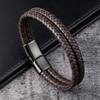 Men Black Blue Braided Genuine Leather Bracelet Double Band Bangle