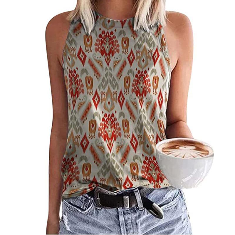 Женская футболка без рукавов с геометрическим этническим принтом 3D, уличная одежда, топ в стиле Y2K, майка без плеч, сексуальная футболка