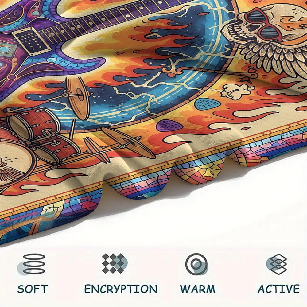 1Pc Vintageguitar Print Flannel Blanket, High quality Comfortable for All Seasons, Home Decor, Warmth and Comfort, Perfect for Christmas Gifts