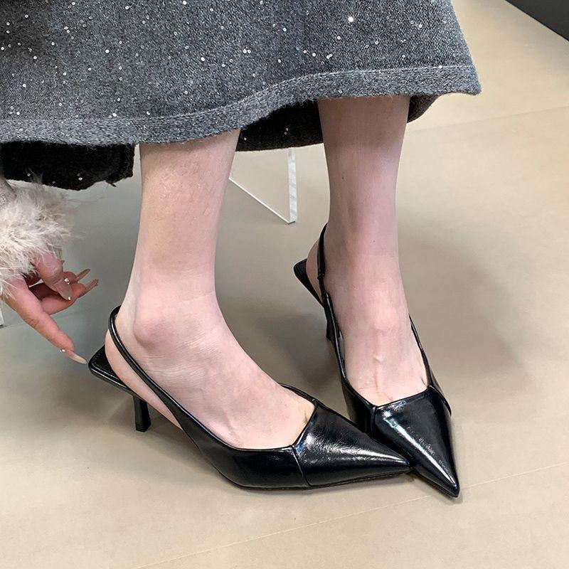 Нишевая корейская версия эластичная резинка туфли на высоком каблуке с сумкой сандалии с закрытым носком женские 2025 весна и лето темперамент розовые туфли-лодочки