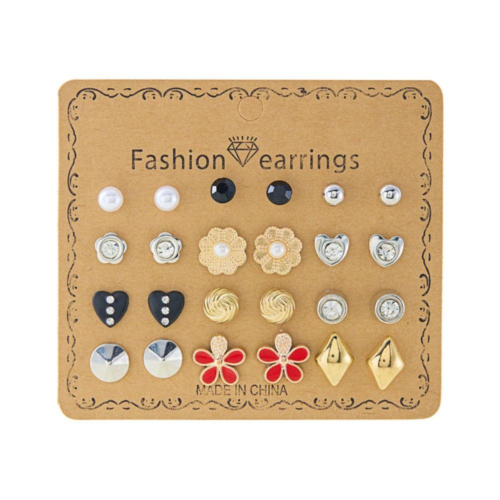 12 Pairs Mini Crystal Bead Ear Studs Colorful Earring Set Pearl Combination Stud Earrings Women