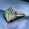 Vintage Art Deco Hexagon Moss Agate Ring: Rose Gold Plated Band: Baguette Bridal Promise Ring: Bridal Wedding Jewelry Gift for Her