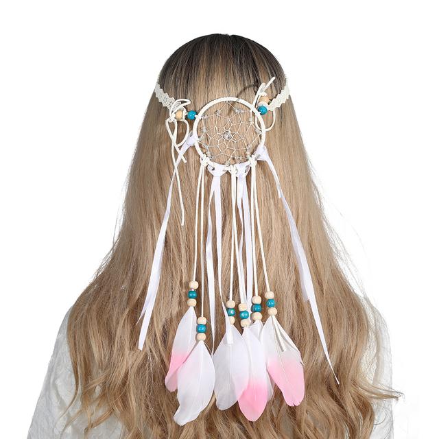 Haimeikang Bohemian Hippie Headband Dream Catcher Feather Headdress Fashion Peacock Feather Headbands Hair Accessories