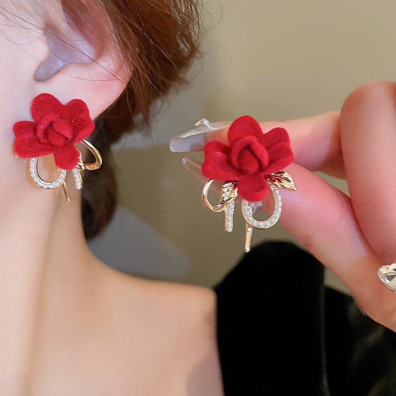 Vintage Red Flocking Earrings Collection Bow Knot Earstuds Vintage Style Earrings Jewelry Gift