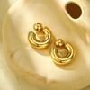 GEMCHIC Women's C-Shaped Hollow Tube Hoop Earrings with Ball Stud, Gold Plated Stainless Steel Geometric Jewelry