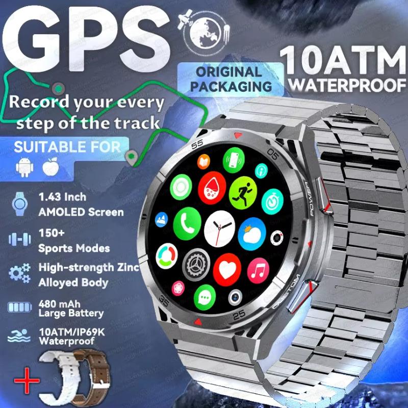 2025 Новые двухдиапазонные спутниковые GPS умные часы для мужчин 1,43'' AMOLED экран Компас Пульсометр BT вызов IP69 Водонепроницаемые часы для плавания