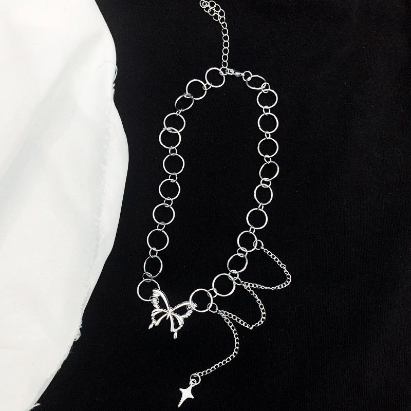 Silver Color Butterfly Choker Pendant Necklace Women Gift Necklace Light Luxury Punk Geometric Sweet Cool Clavicle Neck Jewelry