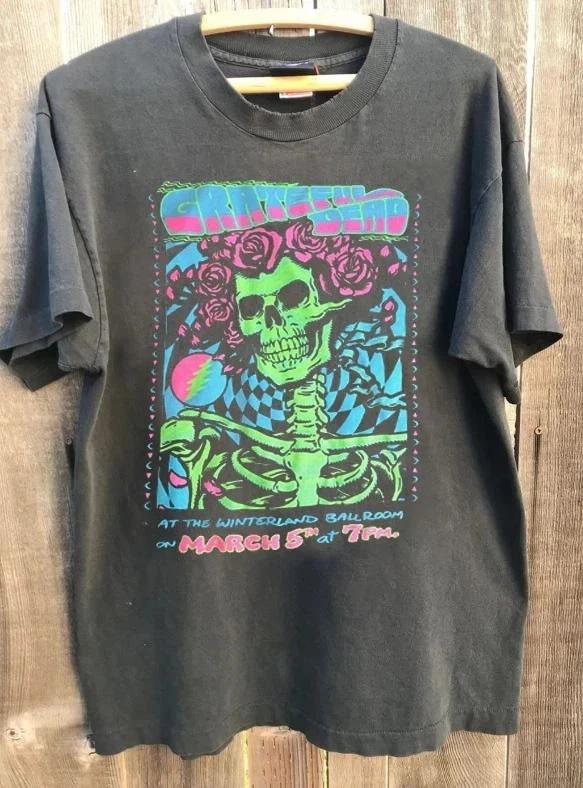 Grateful Dead Liquid Blue Winterland Tour Charcoal Unisex Shirt Mens T Shirts Vintage Hot selling leisure T Shirt