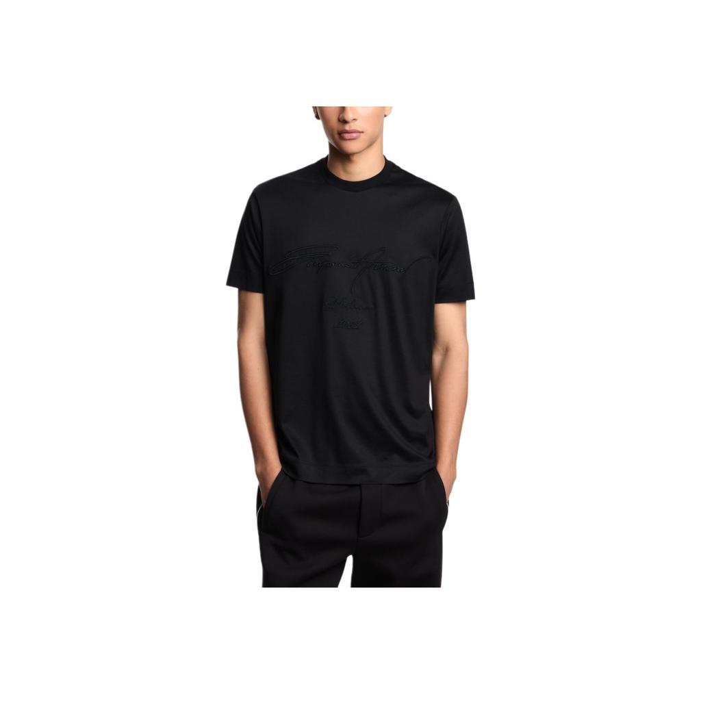 Emporio Armani FW25 Логотип Круглый вырез Короткий рукав Вязаный T-shirt Мужские Топы EM003007-AF18312-UC001