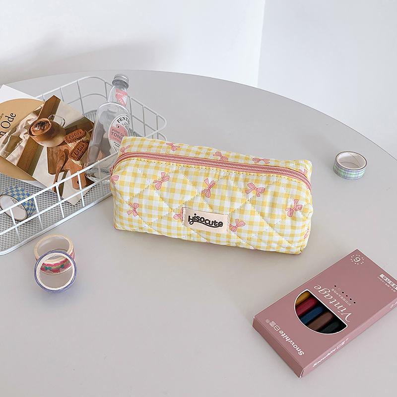 Ins Style Simple Bow Цветочный Печатный Пенал Студенческая Канцелярская Сумка Для Хранения Пишущие Инструменты Чехол Косметичка Школьные Принадлежности