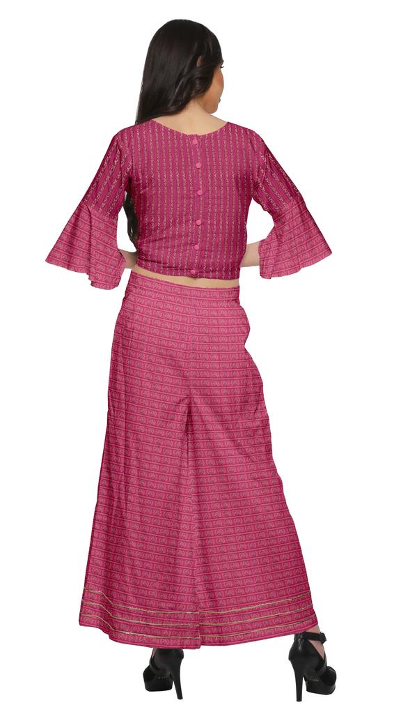 Moomaya Printed Loose Palazzo And Crop Top Set Ethnic Dress For Women Plus