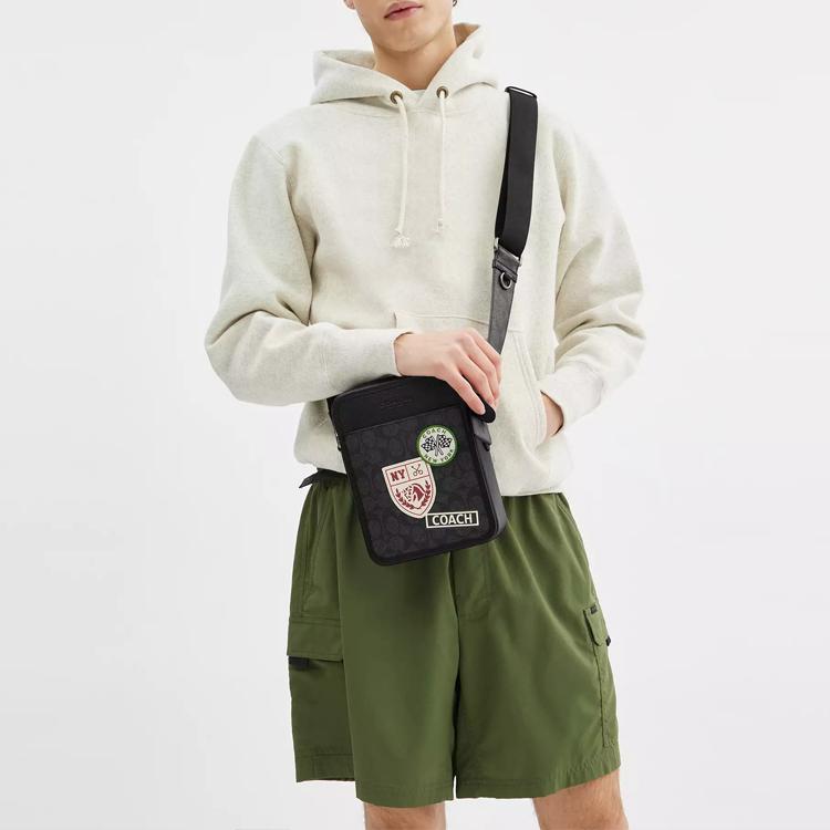 Coach Sullivan 16 Logo Print Patch Design Signature Coated Canvas Shoulder Crossbody Bag Small Men bags Black CAT79-QBA5F