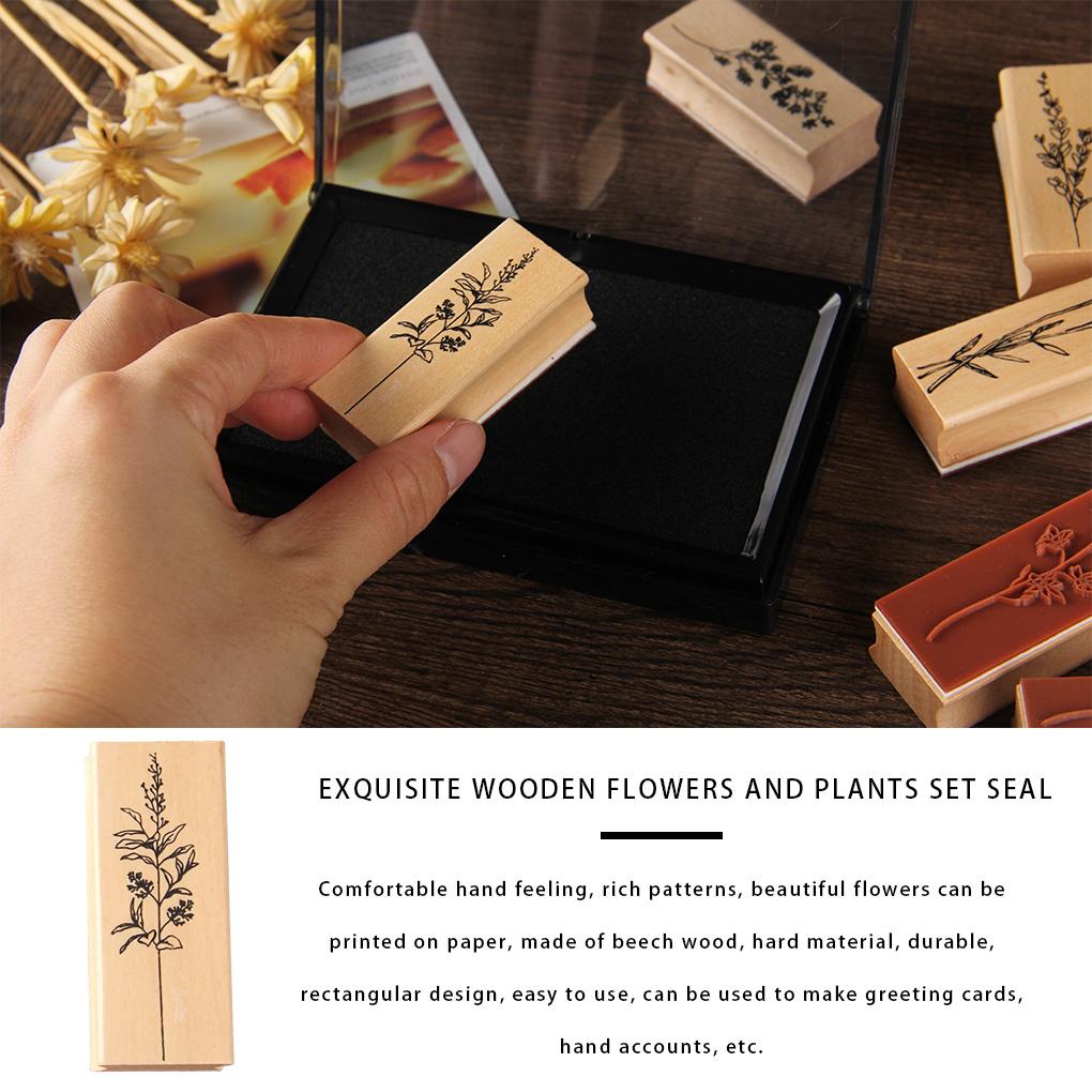 Винтажные штампы с изображением травянистых растений, деревянные резиновые штампы своими руками для скрапбукинга