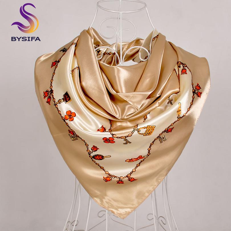 [BYSIFA] Scarf Winter Fashion Brand Square Scarves Shawls Sweet Pink Chain Design Scarves Bandana Spring Fall Head Hijab Scarf