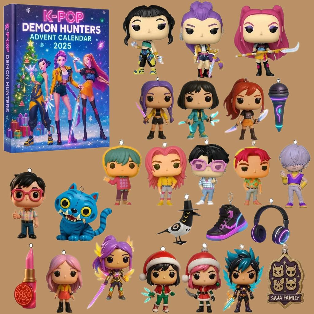 @Kpop Demon Hunters Рождественский Адвент-календарь Huntrix Rumi Mira Zoey SAJA Boys Derpy Tiger Новогодние украшения Подарки