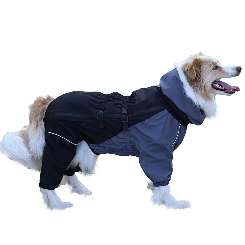 Four Legged Protection Suit Dog Raincoat With Reflective Stripe Dog High Neck Hooded Stormcoat Clothes Windproof Dog Clothing