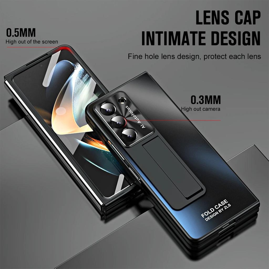 Чехол для Samsung Galaxy Z Fold 5 4 3 5G, роскошный невидимый кронштейн, жесткий ПК с прорезью для ручки, стеклянная передняя пленочная крышка для Z Fold5 Fold4