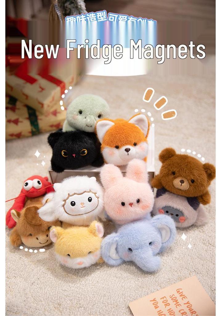 Cartoon Plush Animal Refrigerator Magnet - Lying Down Style Creative Cultural Gift